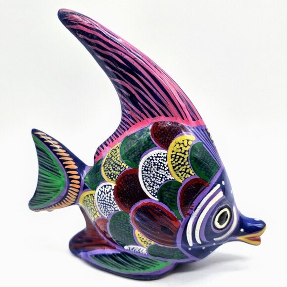 Other - Hand Painted Terracotta Tropical Angel Fish Folk Art Mexican